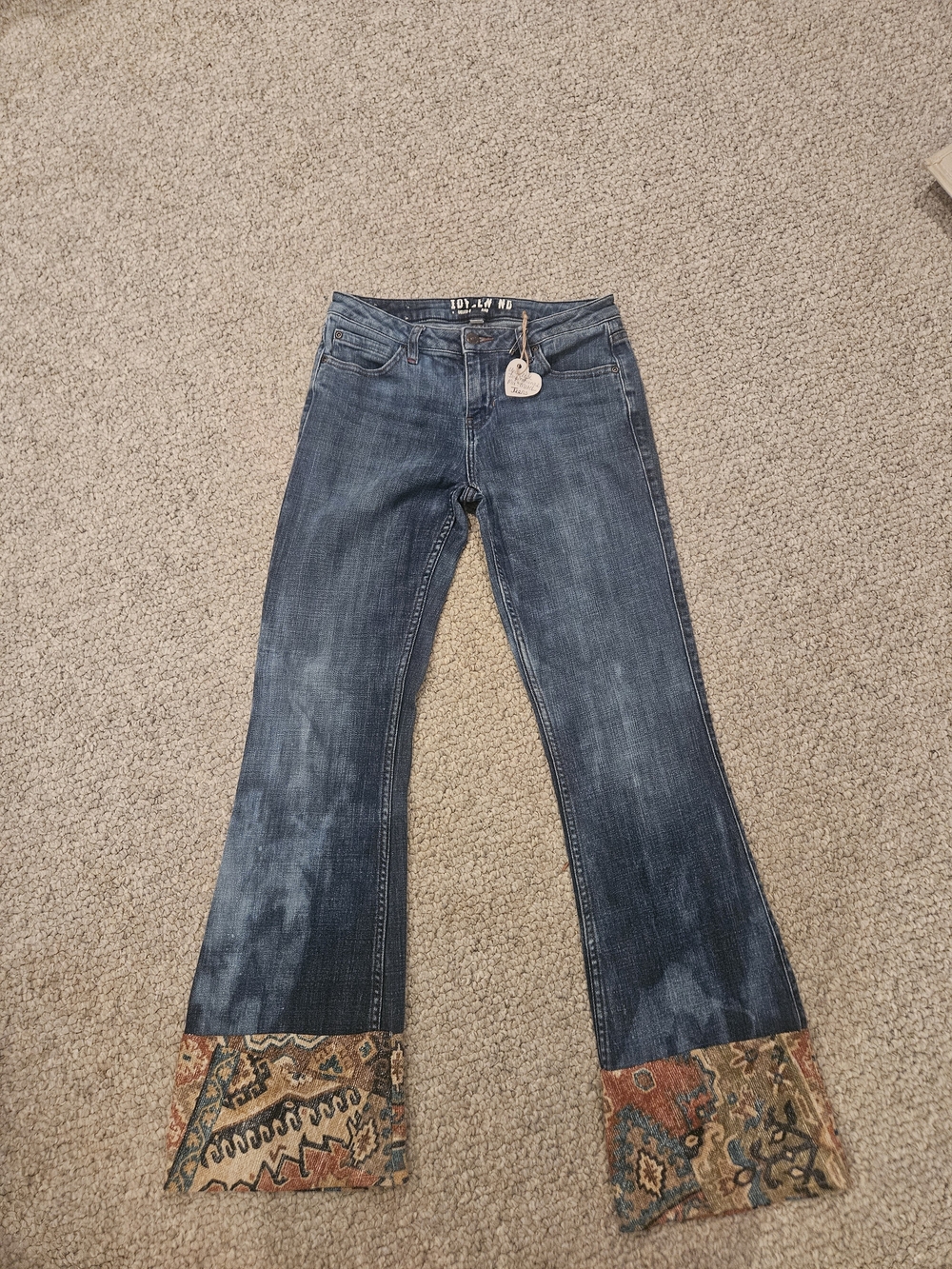 Upcycled Women’s Blue Pattern-Cuff Jeans
